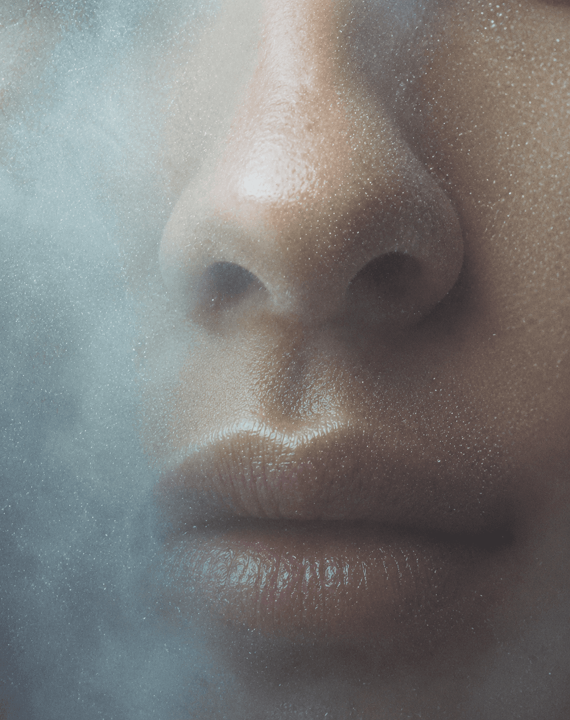 A face drawing a soft, cool breath